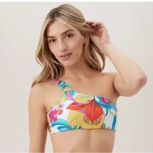 Trina Turk Fontaine One Shoulder Bandeau Bikini Top Size 10 Colorful Top Only